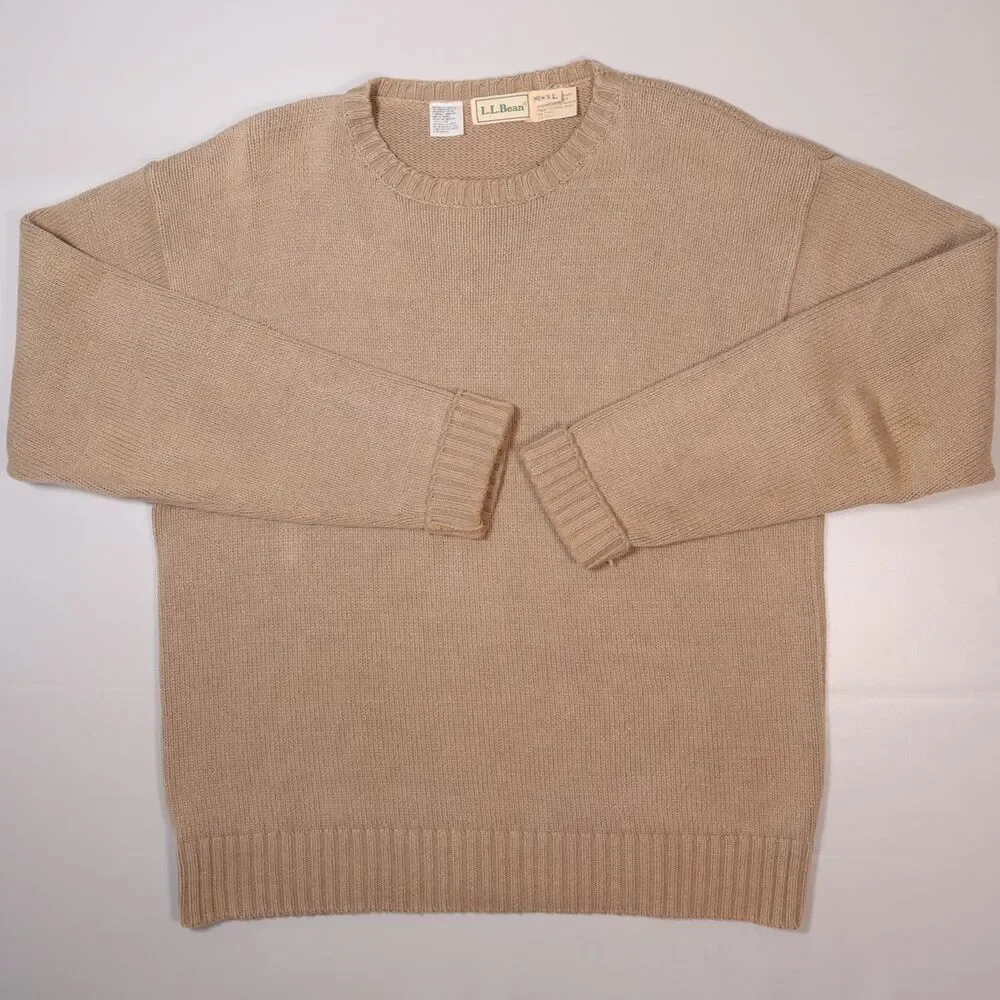 Vintage L.L. Bean Ribbed Crewneck Sweater Beige Cotton Men's Size Large